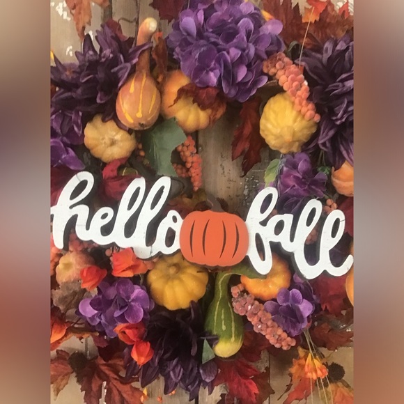 Handmade Designer Wreath Fall Silk 24”door Decor Pumpkins Leaves - Picture 3 of 9